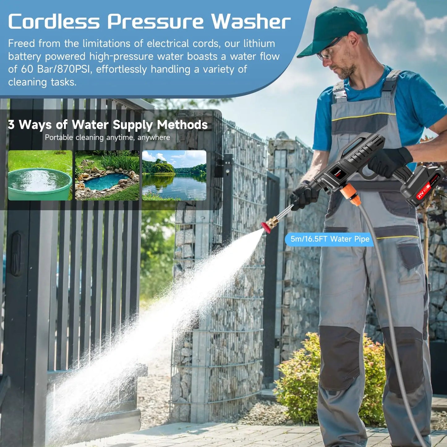 Cordless Car Wash Washer — Portable Cleaner, 2 Batteries & Hose