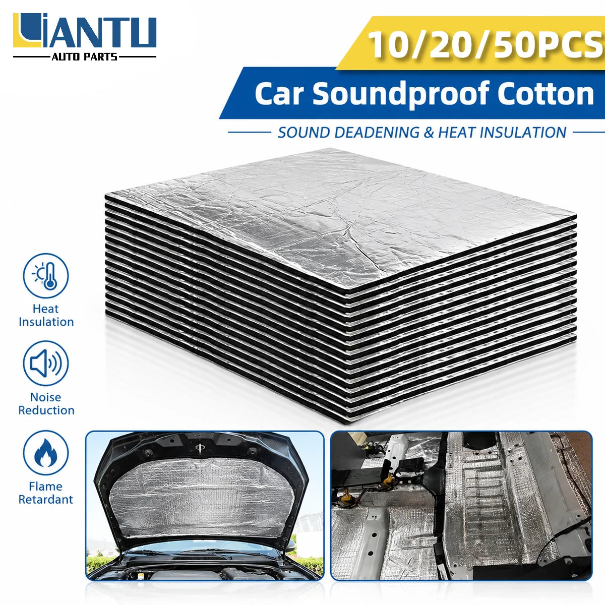 Car Door and Hood Insulation Pads, 5 mm - 10, 20 or 50 Pack