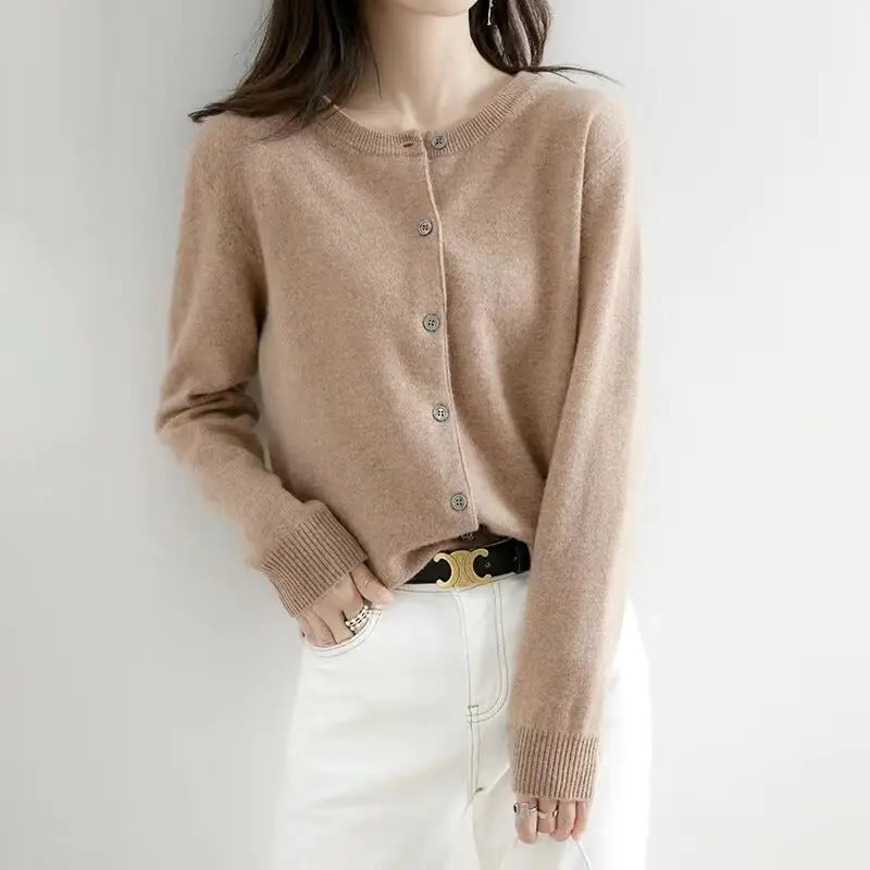 Women's Button-Up Knit Cardigan - Crew Neck Solid Sweater - photo 9