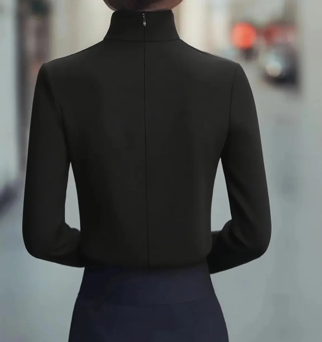 Women's High Neck Dressy Blouse - Plain Elegant Everyday Top - photo 3