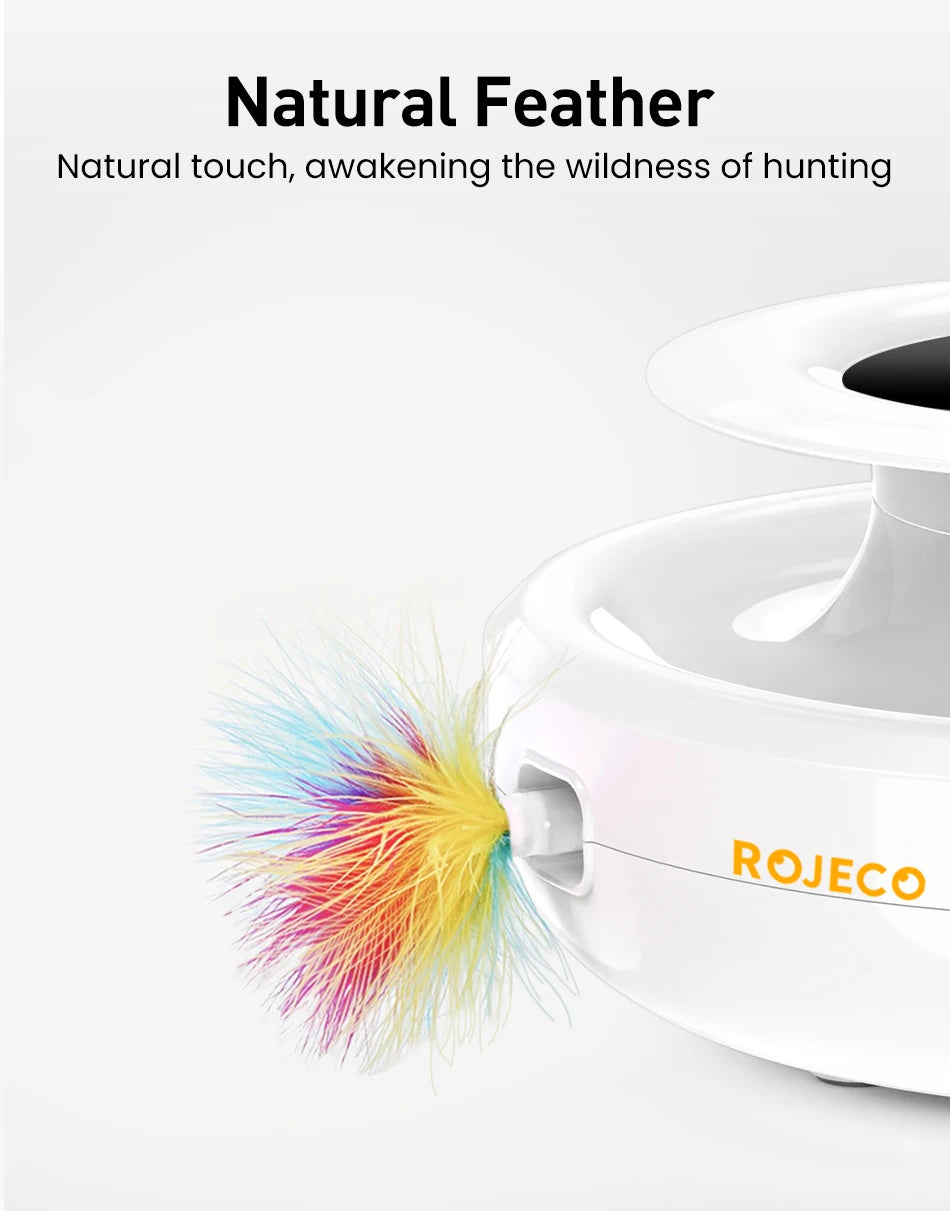 ROJECO 2-in-1 Smart Cat Toy – Automatic Feather & Fun Ball Interactive Toy Set | 5 Modes Electronic Pet Toy