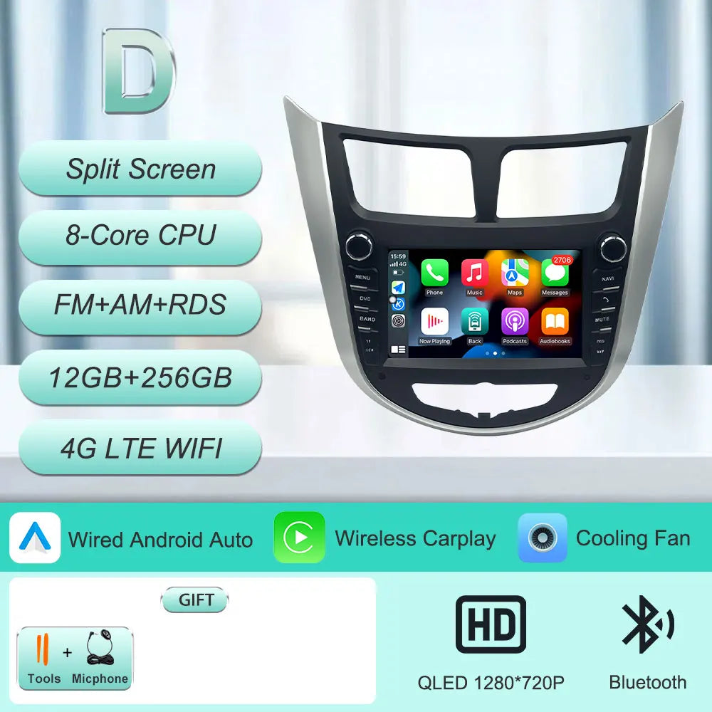 7" Android Car Radio for Hyundai Solaris Accent Verna 2010-2016 Wireless CarPlay Android Auto GPS WiFi BT FM Touch Screen Stereo