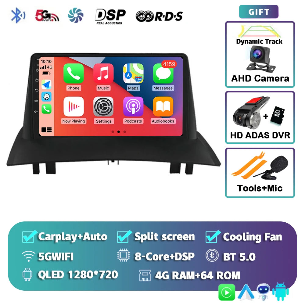 Android 16 For Renault Megane 2 2002-2009 2K QLED Android Car Radio Multimedia Video Player GPS Stereo CarPlay 4G Navigationv BT