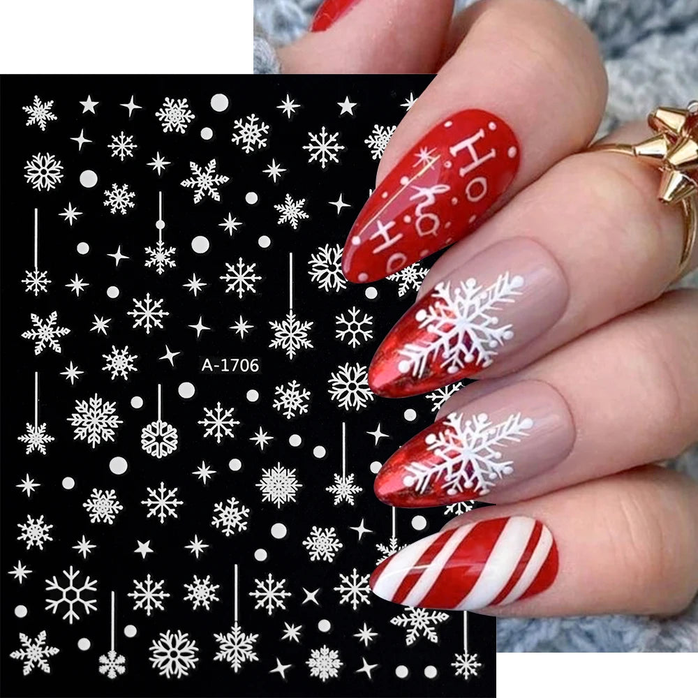 12pcs/set Gold Laser Snowflake Nail Stickers Set 3D Luminous Snowflakes Adhesive Nail Decals Winter Snowman Elk Maniucre Decorat