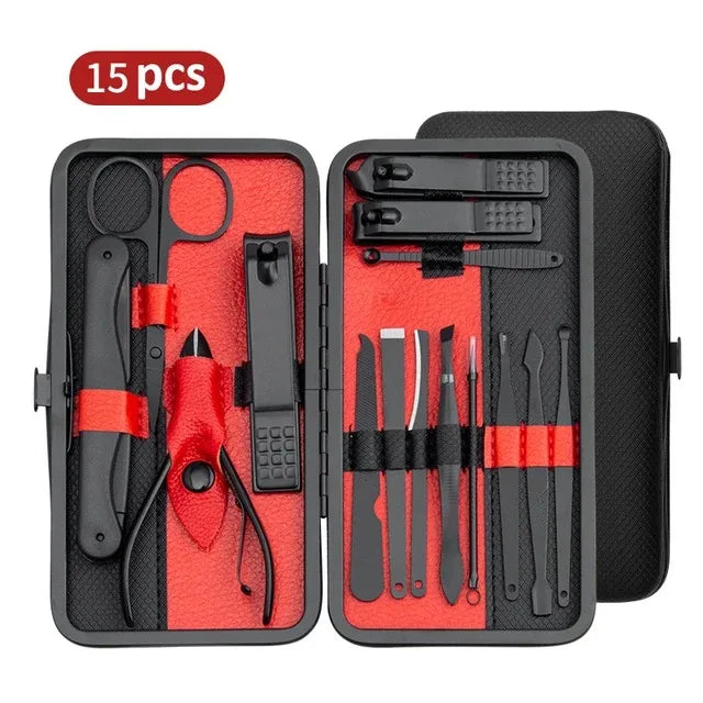 Manicure Set 10/15/25 PCs Full Function Kit Professional Stainless Steel Pedicure Sets Nail Clipper With Portable Case Idea Gift