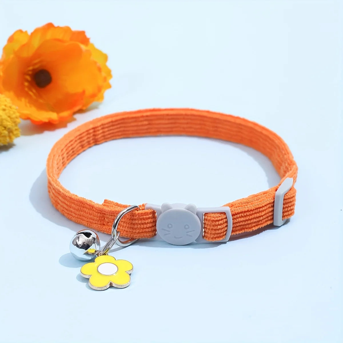 Adjustable Cat Collar with Bell - Flower Charm Safety Collar