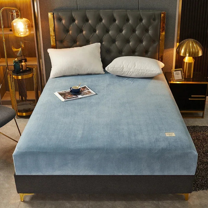 Velvet Fitted Sheet, Soft Warm Non-Slip Mattress Cover