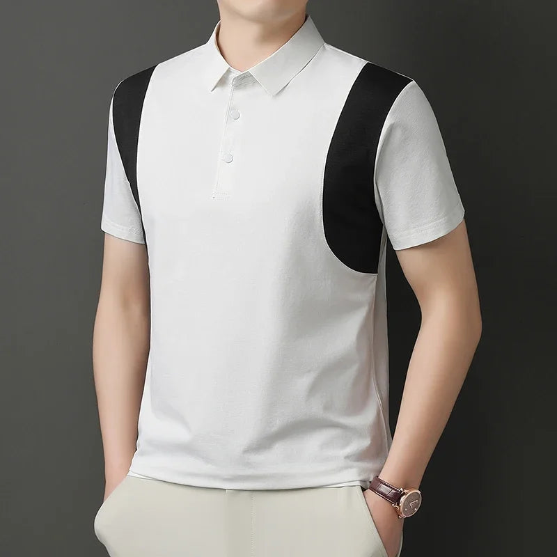 Men's Side-Block Polo Tee - Mesh Spliced, Breathable Slim Fit