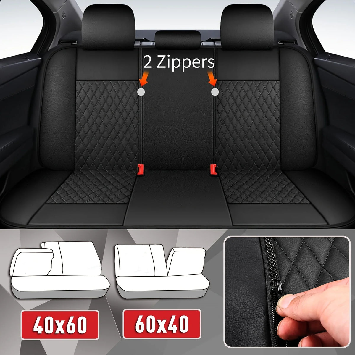 All-Season Quilted Faux Leather Car Seat Covers Universal Fit Most Cars