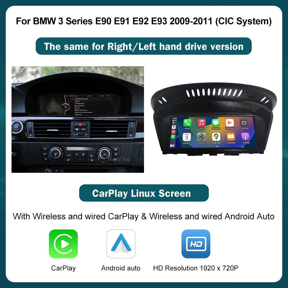 8.8'' Wireless CarPlay Android Auto For BMW Series 3 5 E60 E61 E90 E91 E92 E93 CCC CIC System Multimedia Display Screen