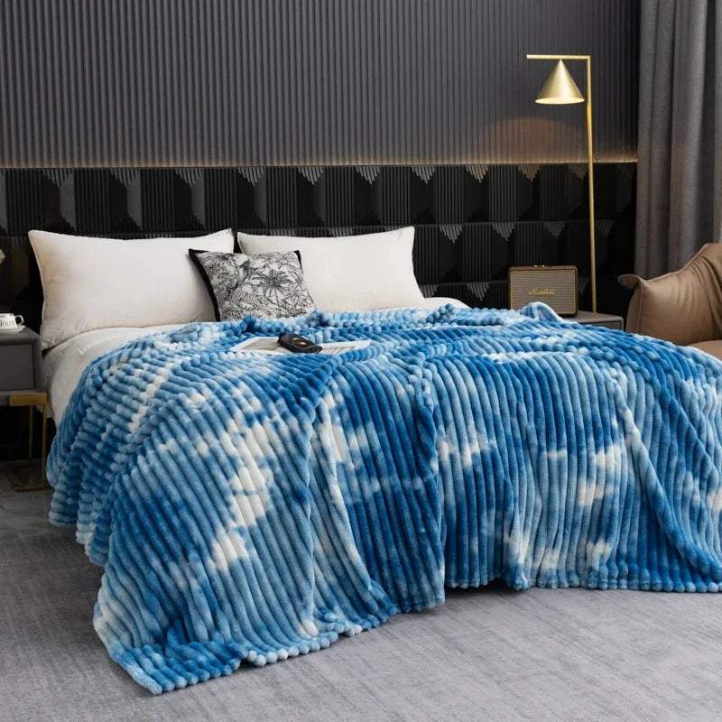 Tie-Dye Flannel Fleece Throw Blanket, Soft Warm Plaid
