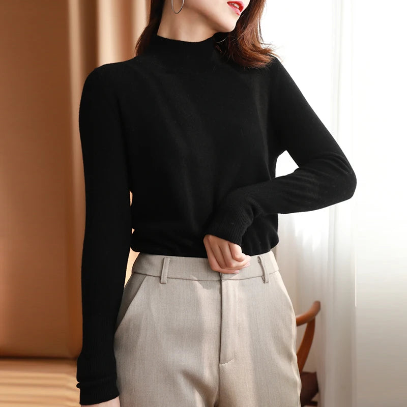 Women's Mock Neck Base Sweater — Slim Knit Pullover