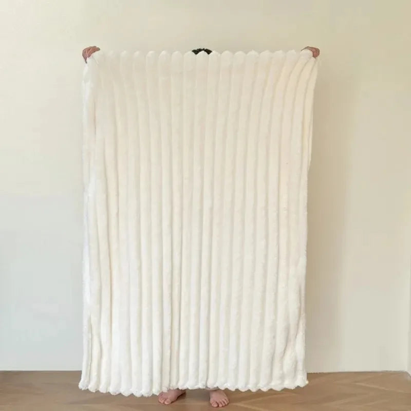 Striped Fluffy Blanket for Bed, 250 GSM Warm Throw