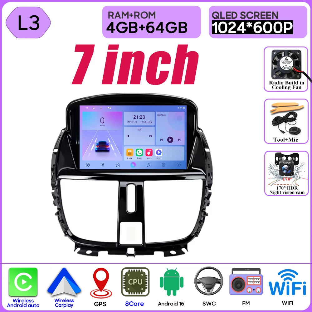Car Radio Android 16 For Peugeot 207 207CC 2006 - 2015 Carplay Video GPS Navigation Multimedia Player DVD No 2din 4G Wifi BT RDS