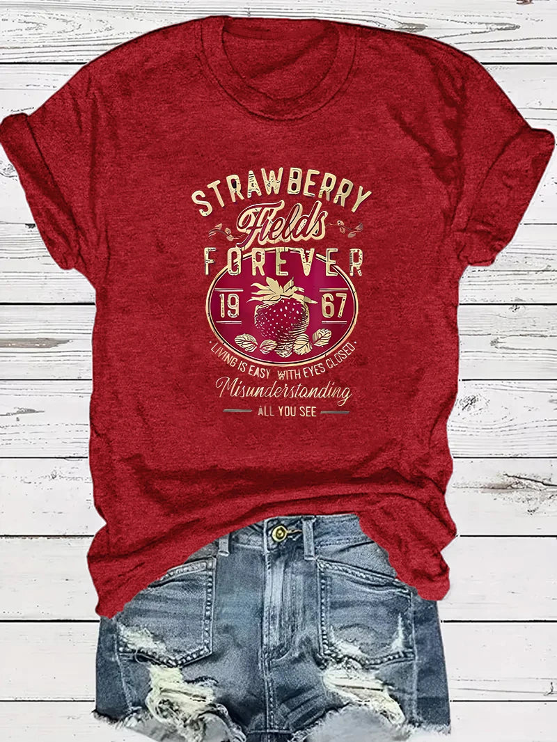 Women's Letter-Print Short-Sleeve T-Shirt — Casual Crew-Neck Summer Top