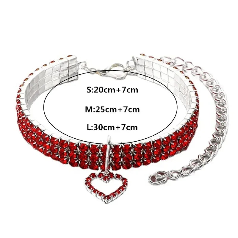 Cat Dog Collar Three Row Elastic Rhinestone Pet Collars Love Decoration Necklace Puppy Small Pet Cat Collar