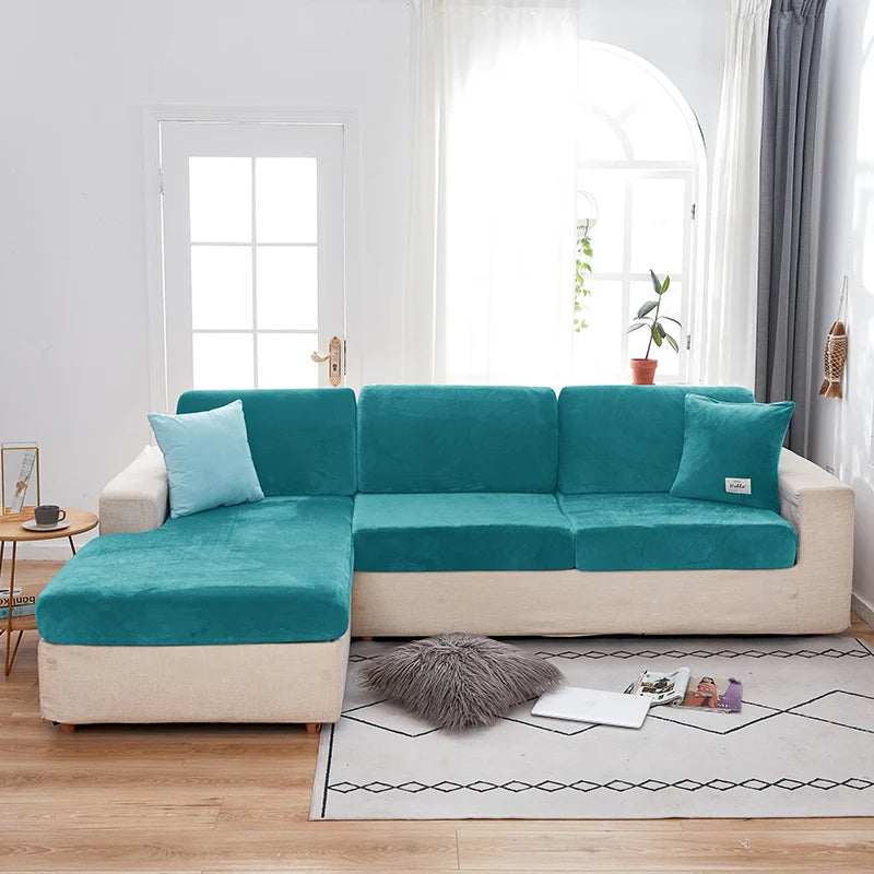 Velvet Sofa Covers for Living Room Elastic Plush Sofa Seat Cushion Cover Soft Couch Slipcover Furniture Protector for Home