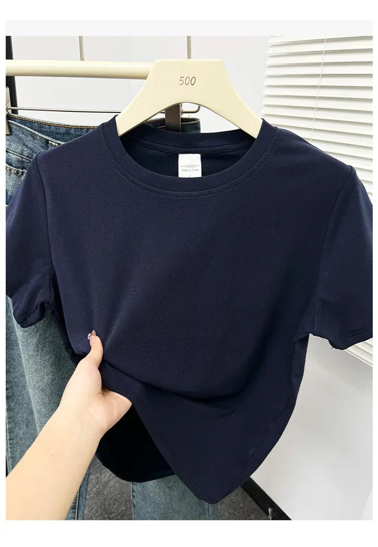 Women's solid short sleeve tee, casual Y2K — view 7 of 20
