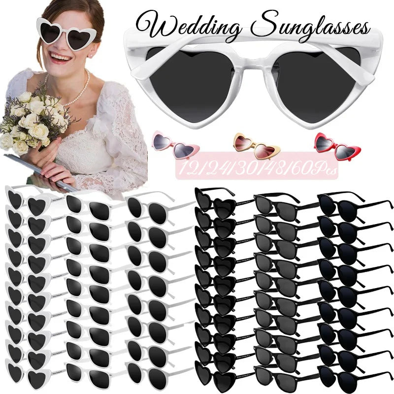 12-60Pcs Wedding Bodas Heart Sunglasses Bachelorette Bachelor Hen Party Glasses Team Bride Bridesmaids Groomsmen Gifts for Guest