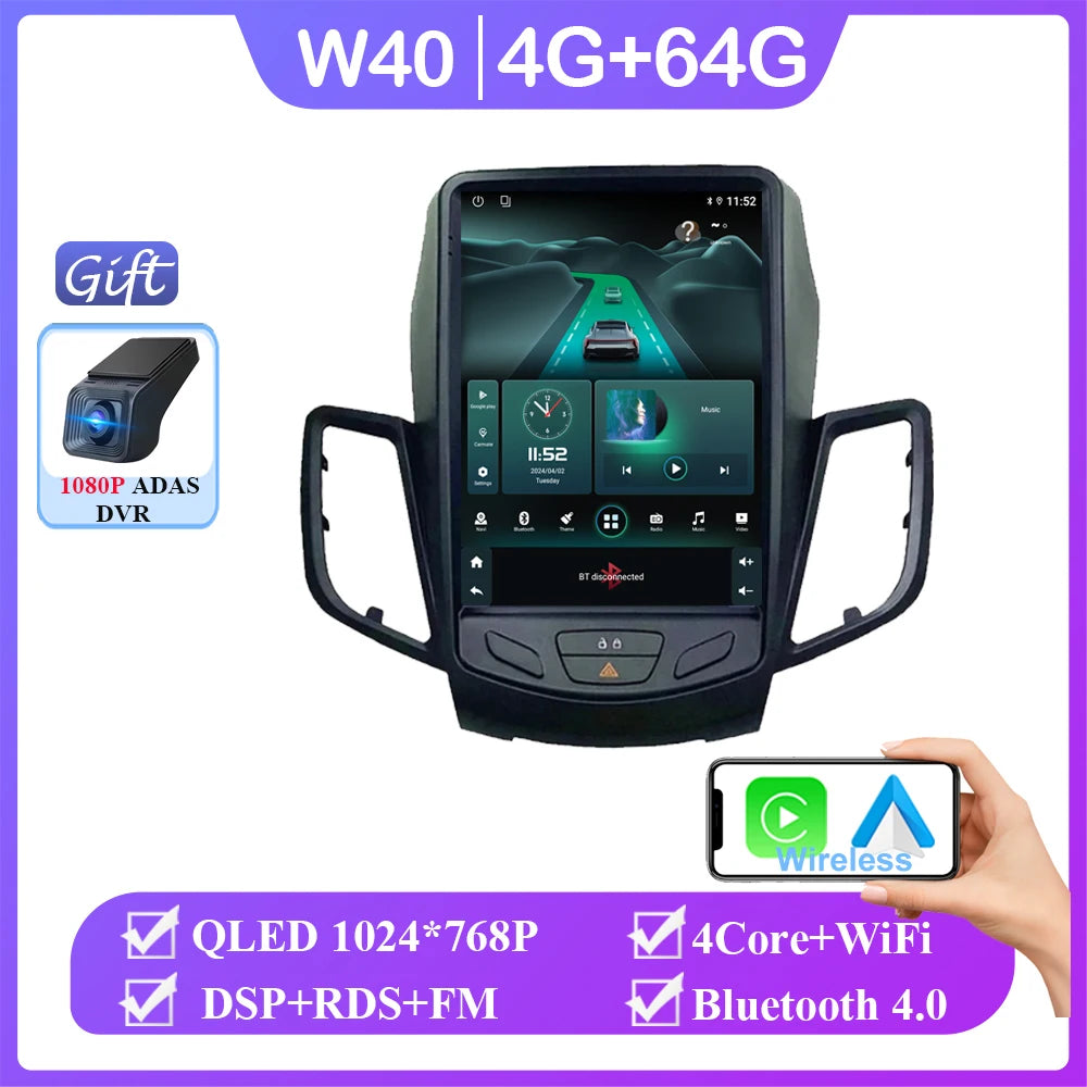 9.7" Android 16 Car Radio Carplay For Ford Fiesta Mk7 2009 2010 2012 2013 2014 2015 2016 Multimedia Player Stereo Screen DVD