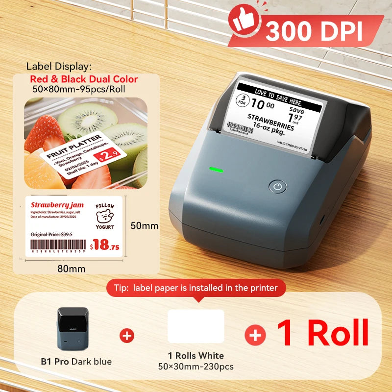 NIIMBOT B1 Portable Thermal Printer With Tapes 2 Inch Adhesive Label Printer Mini Bluetooth Sticker Maker Support Smartphones PC