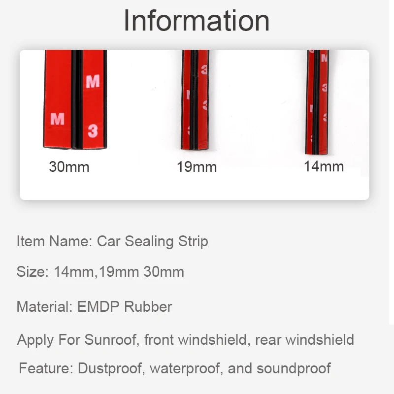 Rubber Car Door and Window Seal Strip - 14, 19 or 30 mm - view 4