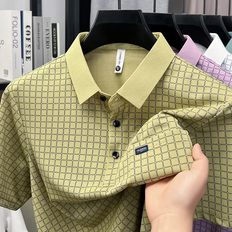 Men's Single-Buckle Lapel Shirt - Silky Stretch, Sweat-Proof