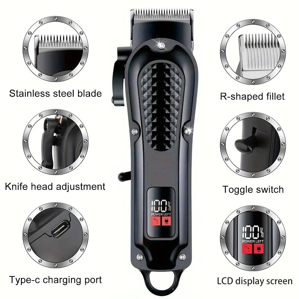 Professional Cordless Hair Clipper for Men Electric Barber Clipper & Trimmer Rechargeable Men's Hair Cutting Tools