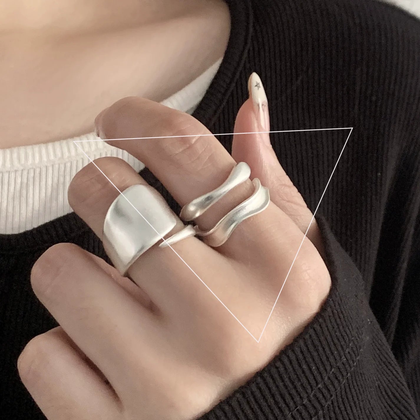 PANJBJ 925 Sterling Silver Hollow Out Rings For Women Three Layered Cross Punk Irregular Vintage Jewelry Gift Dropshipping