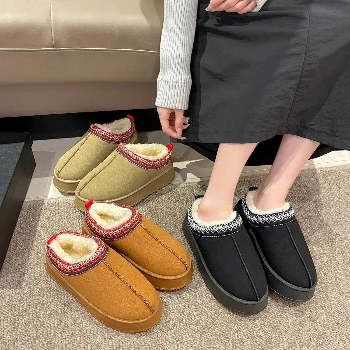 Women's Short Plush Snow Boots, Slip-On