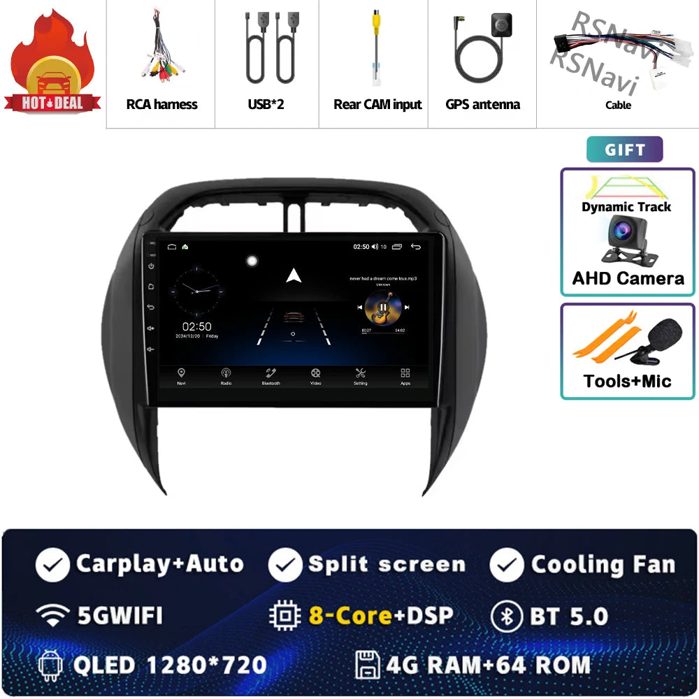 Android 16 For Toyota RAV4 2 CA20 CA20W XA20 2003 - 2005 2K QLED Stereo Car Radio Multimedia Video Player GPS 4G CarPlay
