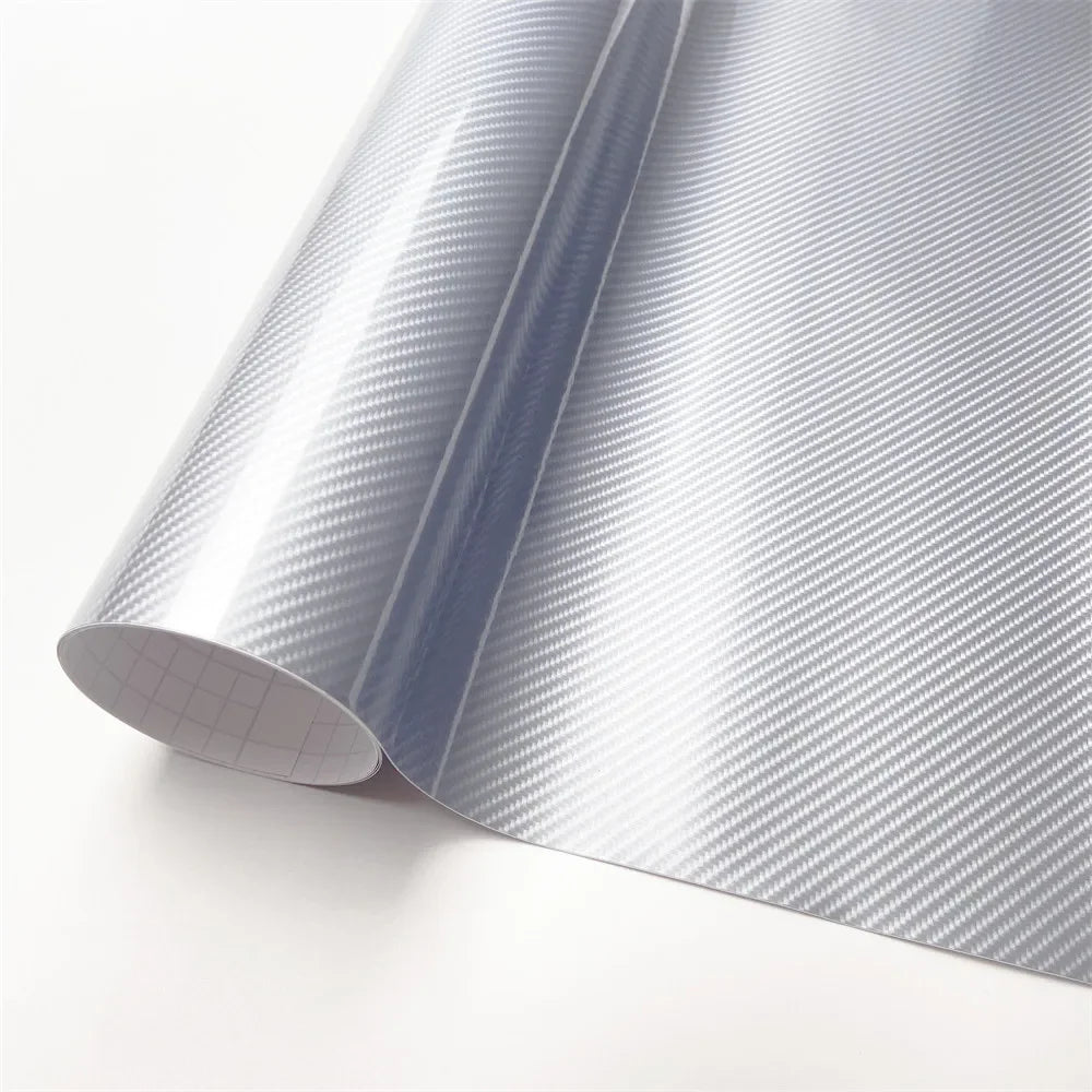 Self-Adhesive Silver 6D Carbon Fiber Vinyl Film for Car Wrapping DIY Styling Sheet Roll Auto Hood Roof Decorative Stickers