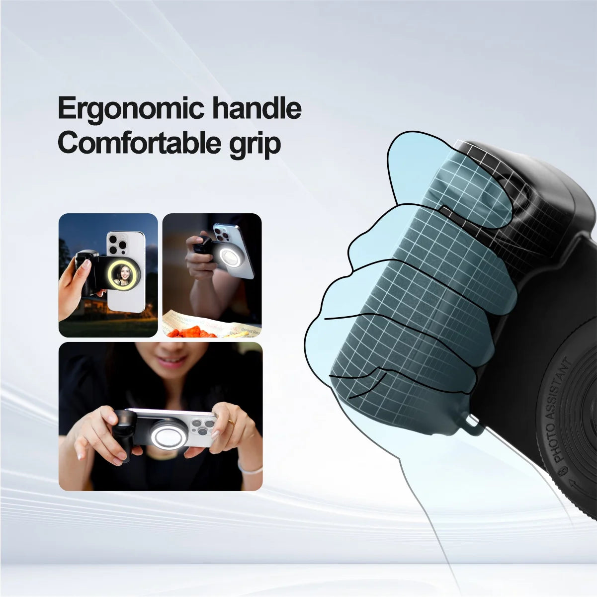 MagSafe Phone Camera Shutter Grip for iPhone 16 Android Bluetooth Selfie Stabilizer With Fill Light for Smartphone Photography