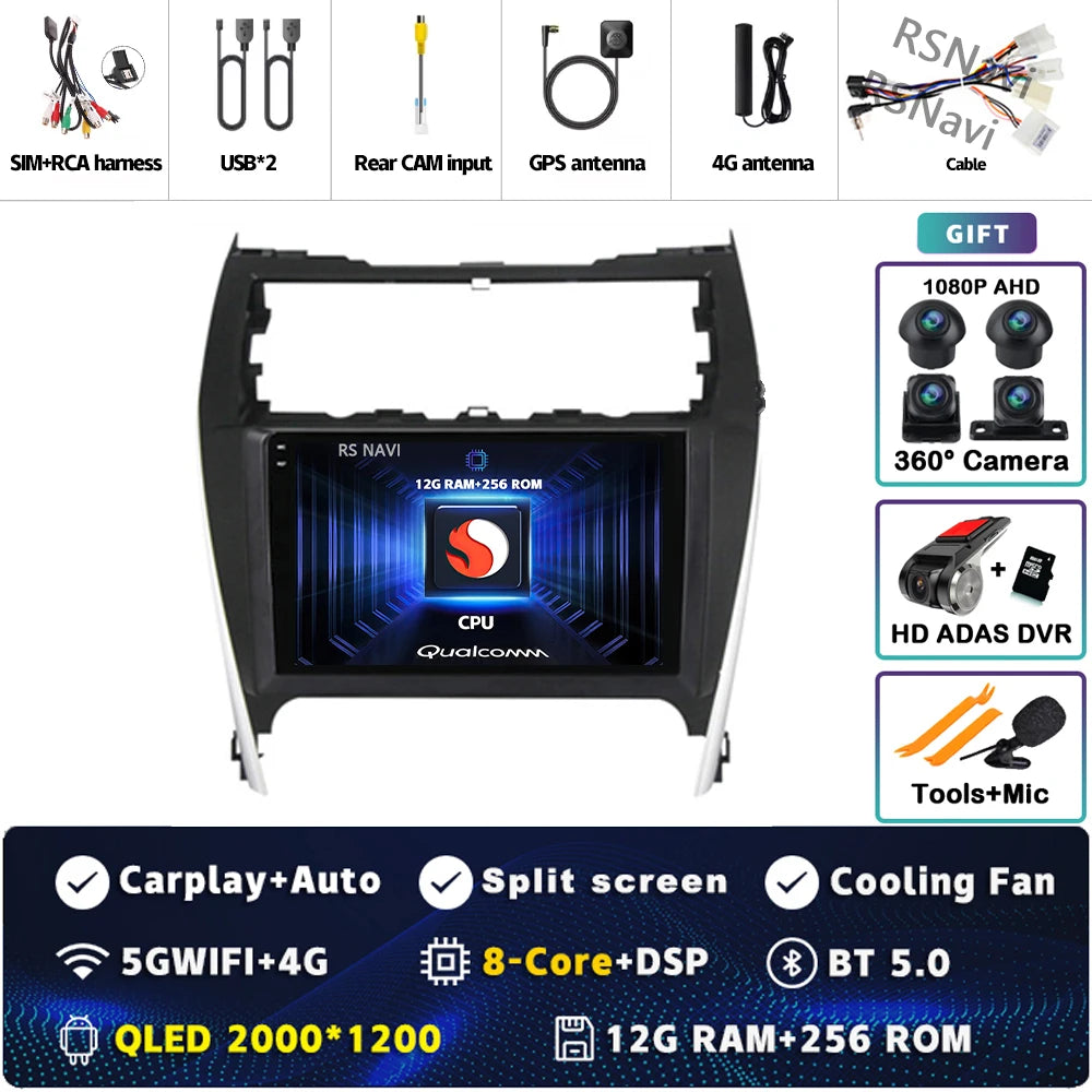 Android 16 For Toyota Camry US 2012 - 2014 2K QLED Android Car Radio Multimedia Video Player GPS Stereo CarPlay 4G Head Unit