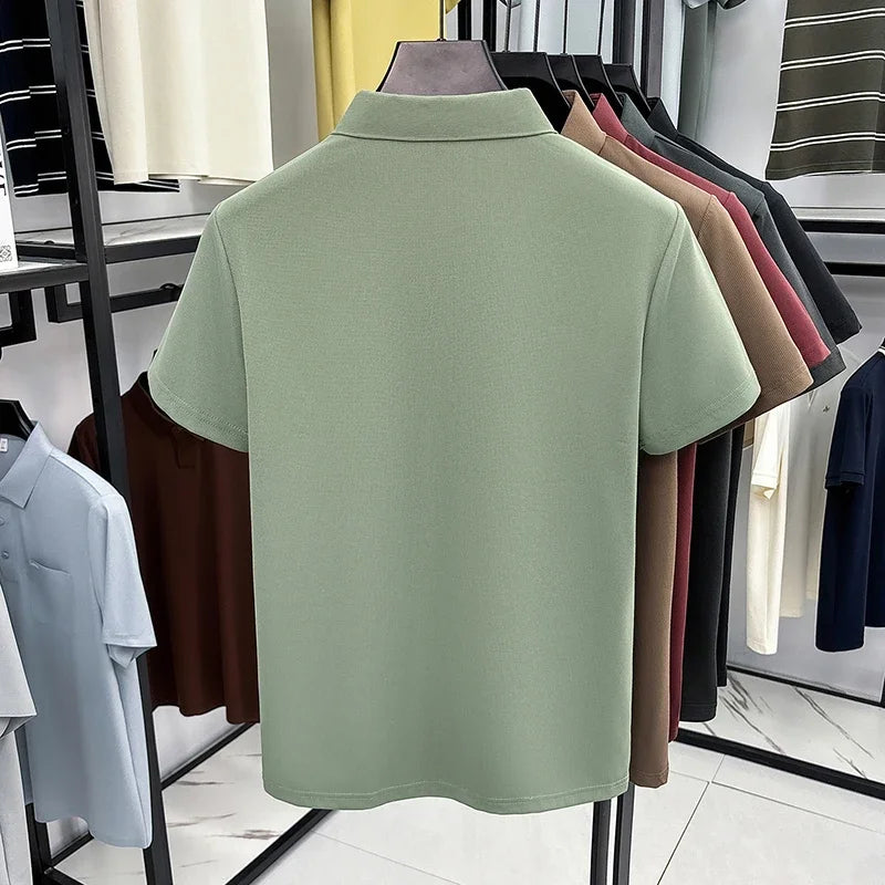 Men's Polo Tee - Chest Embroidery, Seamless Breathable Stretch