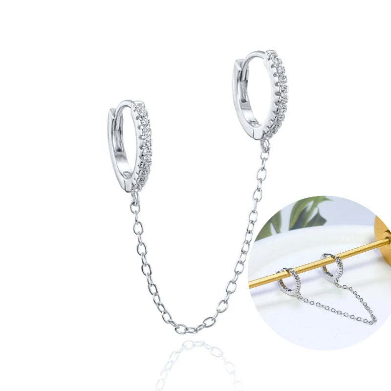 925 Sterling Silver Tassel Hoop Earrings for Women - White Zircon