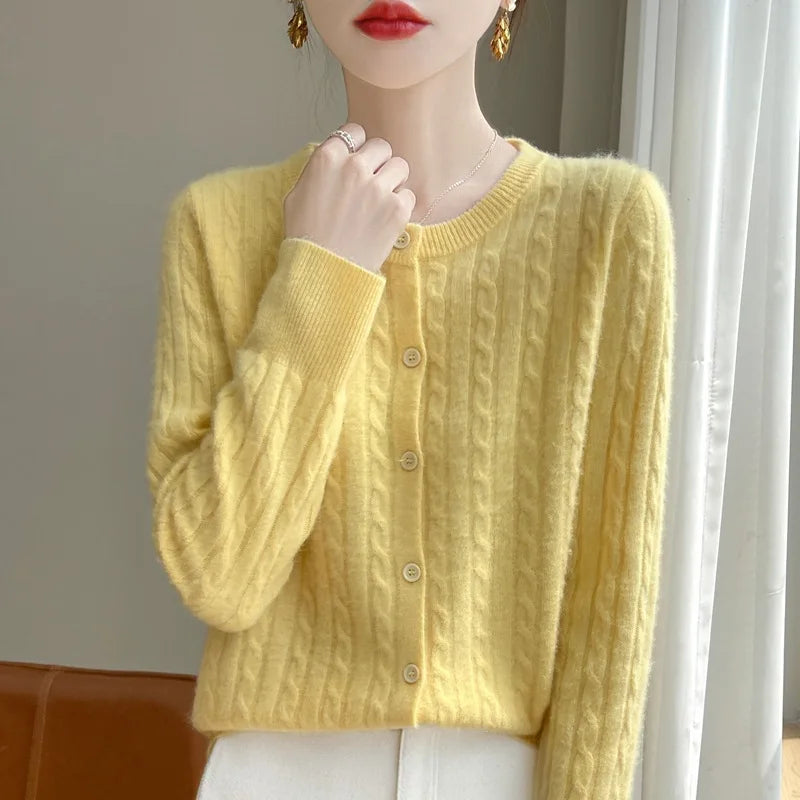 Women's Slim Fit Thick Knit Cardigan - Warm Crew Neck Sweater - photo 17
