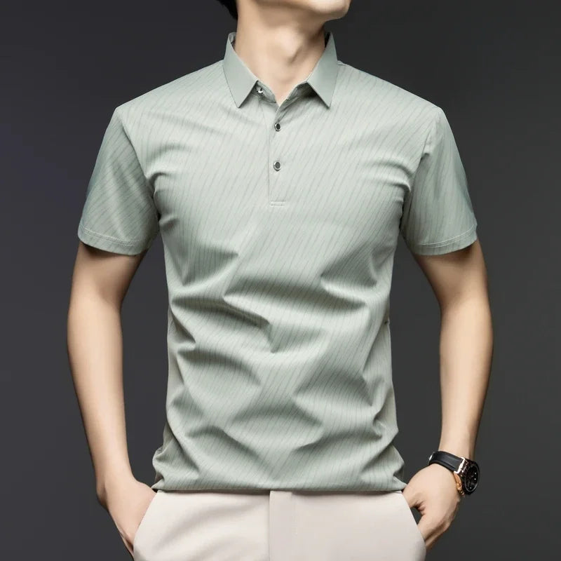 Men's Striped Polo Shirt - Quick-Dry Turn Collar, Moisture-Wicking