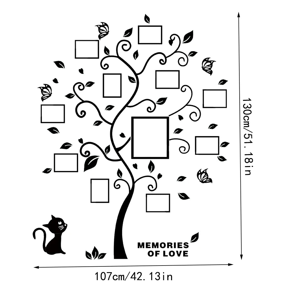Acrylic Decal Cat Photo Frame Tree Wall Decor Chic 3D Wall Decal DIY Artistic Home Decoration Wall Sticker Photo Frame Tree