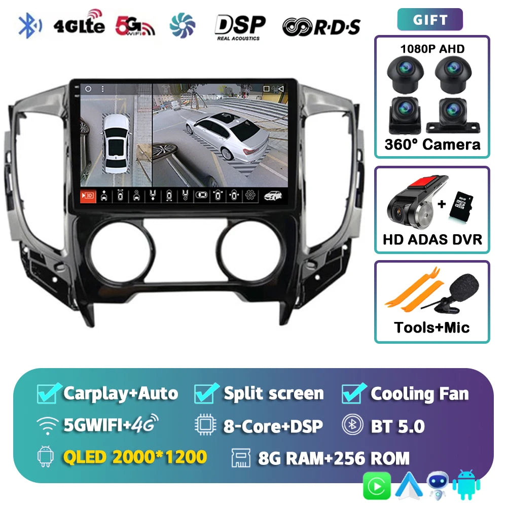 9" Android Car Stereo for Mitsubishi Pajero Sport 3 & L200 (2015–2019) — CarPlay, Android Auto, DSP, WiFi+4G