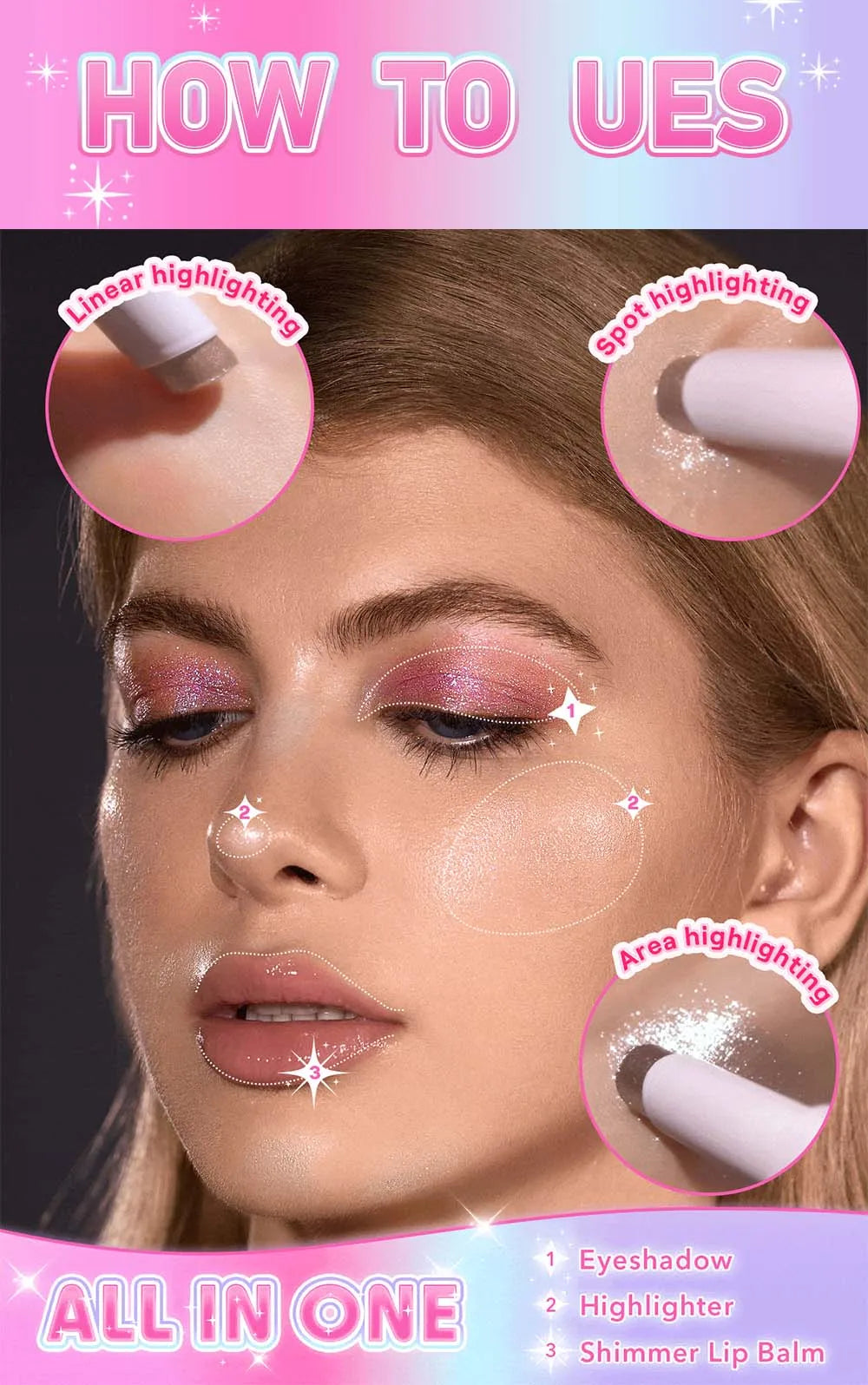 Sparkling Jelly Highlighter Stick Pearlescent Monochrome Shine Glitter Highlight Eyeshadow Stick High Gloss Face Brighten Makeup