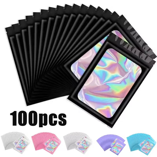 100Pcs Holographic Ziplock Bags - Iridescent Laser Zip Bags for Jewelry