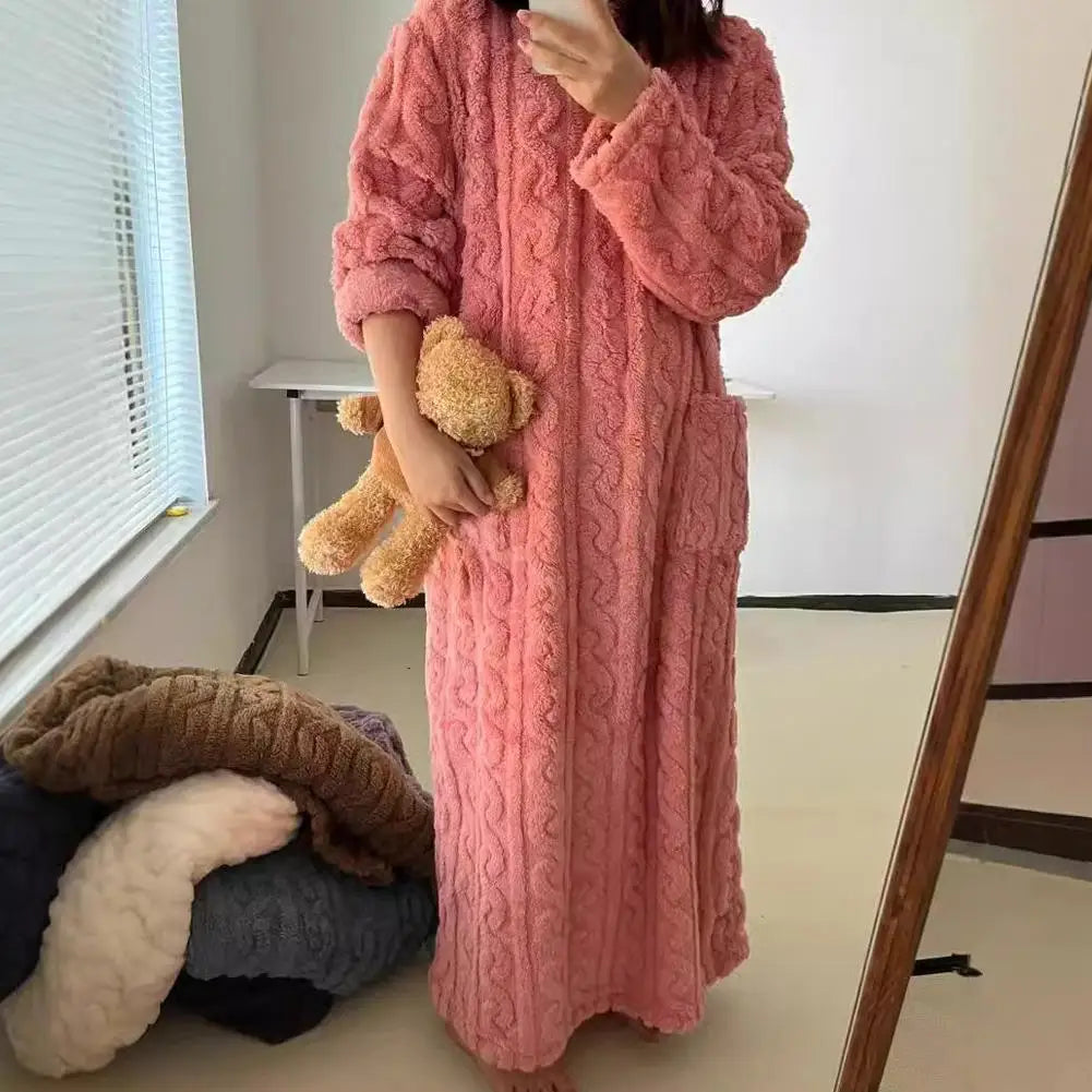 Women's Coral Velvet Long Nightgown - Warm Winter Robe Sleepwear - photo 4