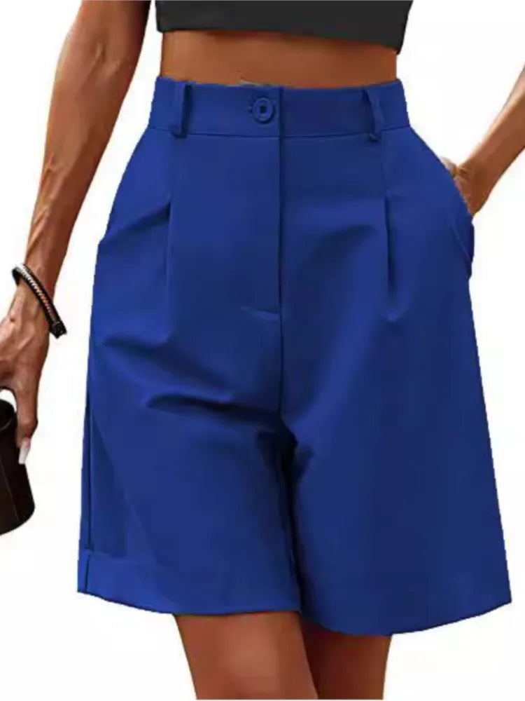 Women's High-Waist Wide-Leg Casual Shorts – Loose Slimming Straight Breathable Street Trend Five-Point Pants