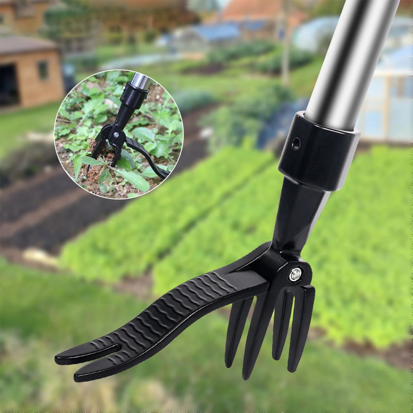 Stand-up garden weed puller head with curved jaws
