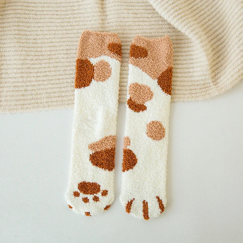 Women's Cat Paw Coral Velvet Socks