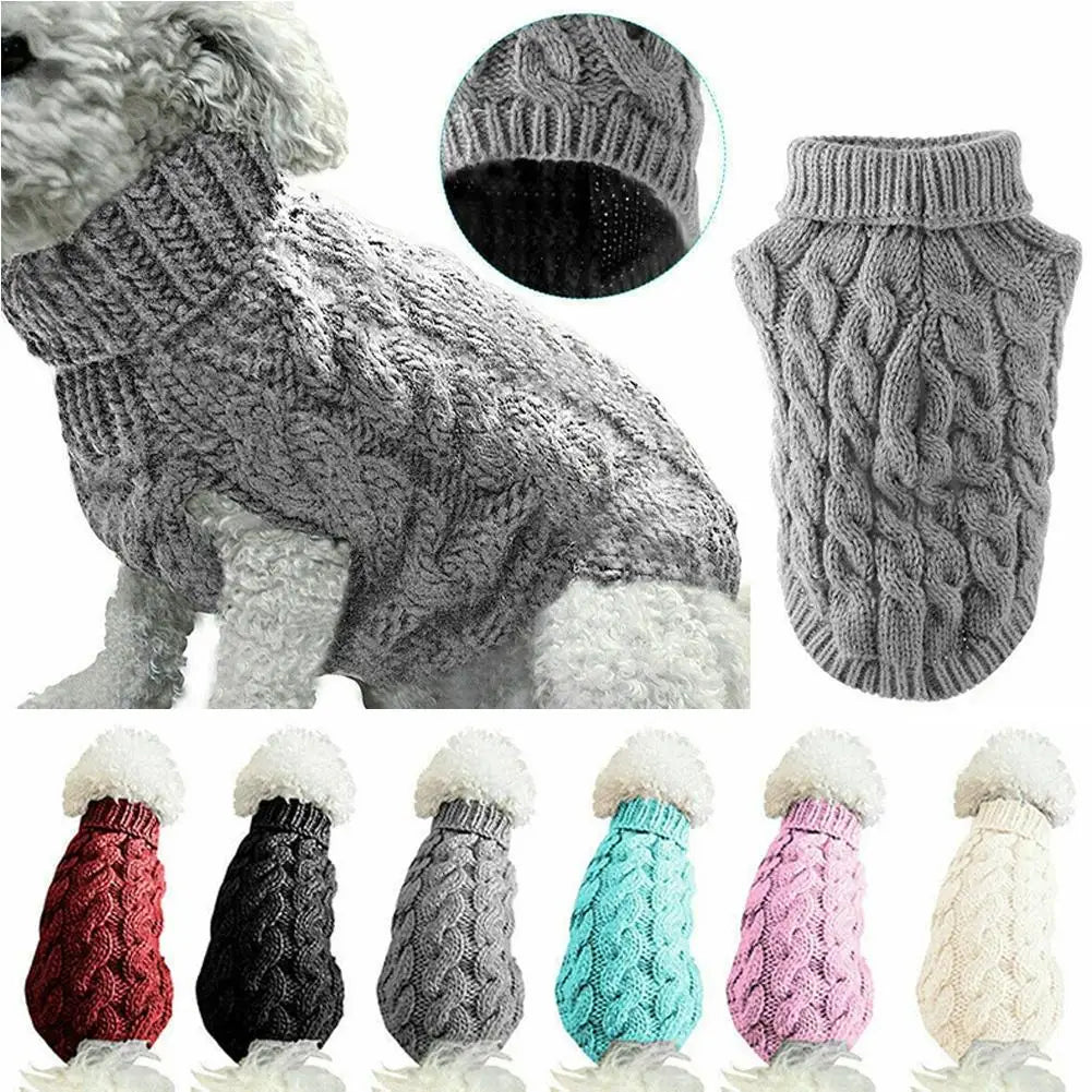 Turtleneck Knit Pet Sweater - Warm Winter Clothes for Small Dogs and Cats