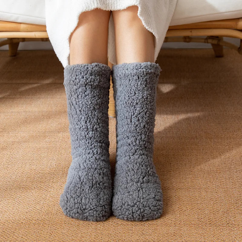 Women's Thick Velvet Slipper Socks with Grip Sole