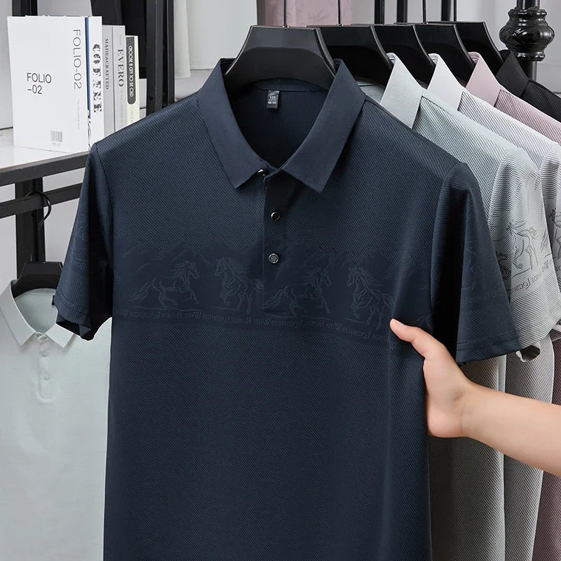 Men's Lapel Polo - Landscape Print, Sweat-Resistant Lightweight