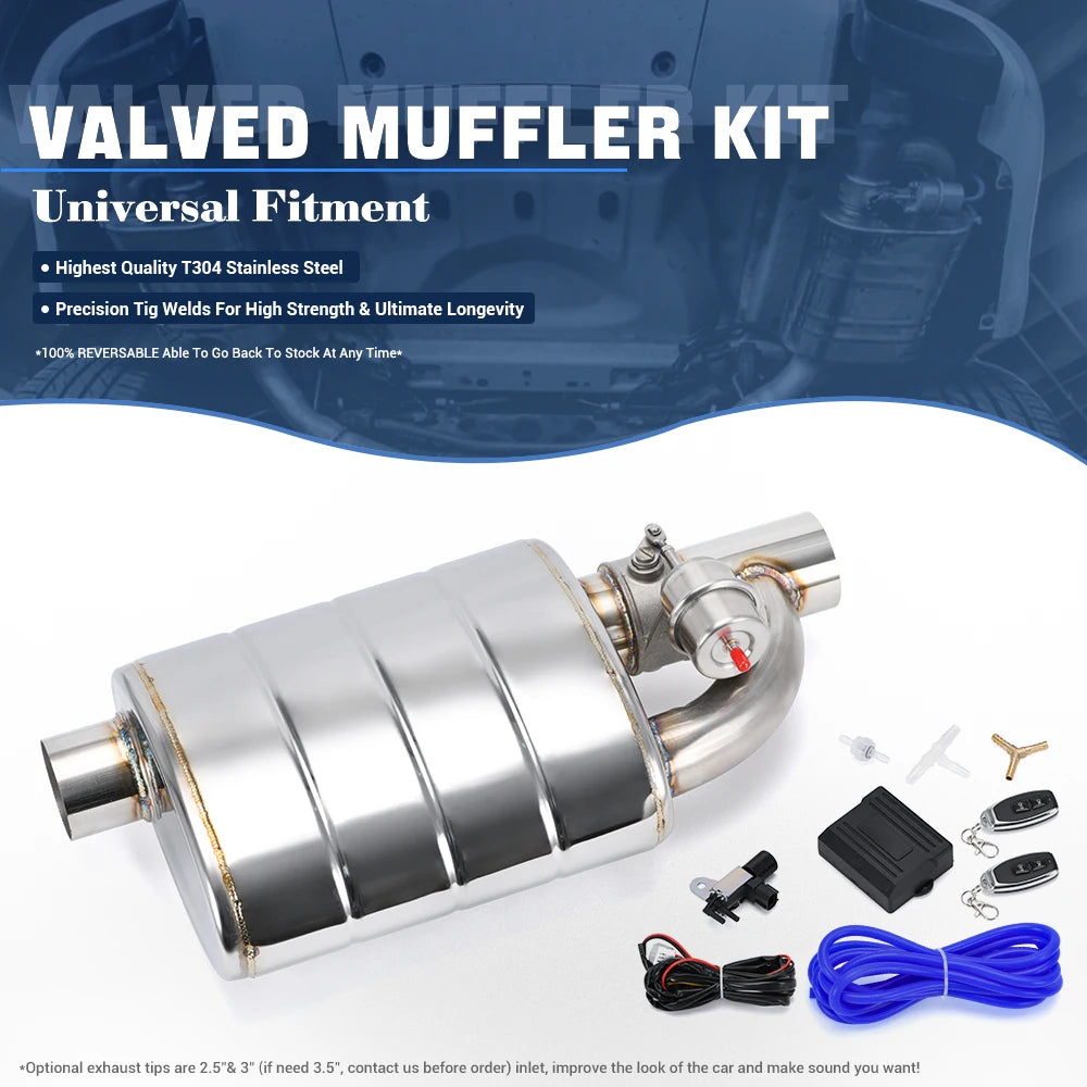 Stainless Steel 2.5" 3" 3.5" IN/OUT Tip On Single Exhaust Muffler Dump Valve Exhaust Cutout with Wireless Remote Controller Set